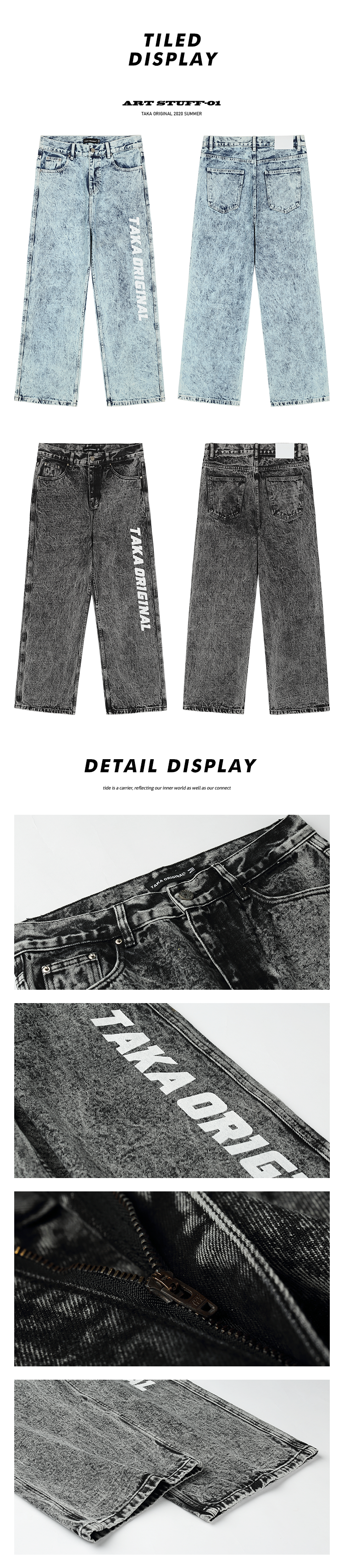 taka original 20SS unisex straight leg blue cotton jeans for teen