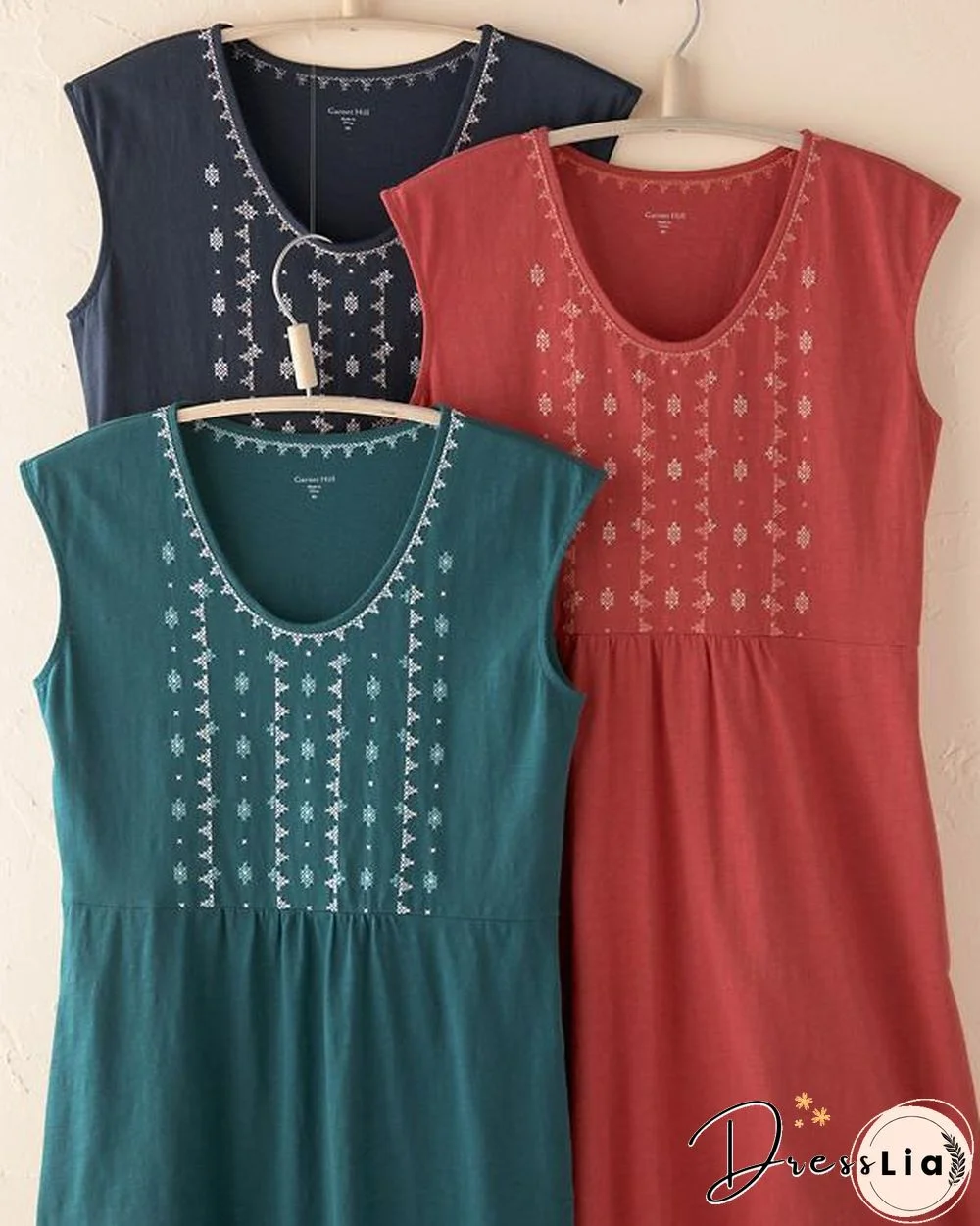Casual Embroidered Sleeveless Dresses
