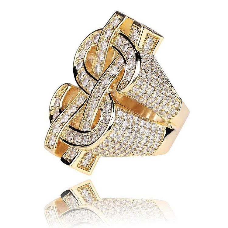 Iced Out Bling Gold Silver Color US Dollar Sign Rings
