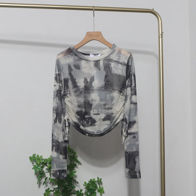 Uveng Design With A Thin-Dyed Sexy Mesh Long-Sleeved Sunscreen T-Shirt With A Short Top 8928