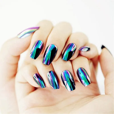 24pcs/Set Long Stiletto False Nails Pre-finished Europen Ink Design Artificial Full Cover Nail Art Tips Fake Nails wih Glue-Nail Inspo
