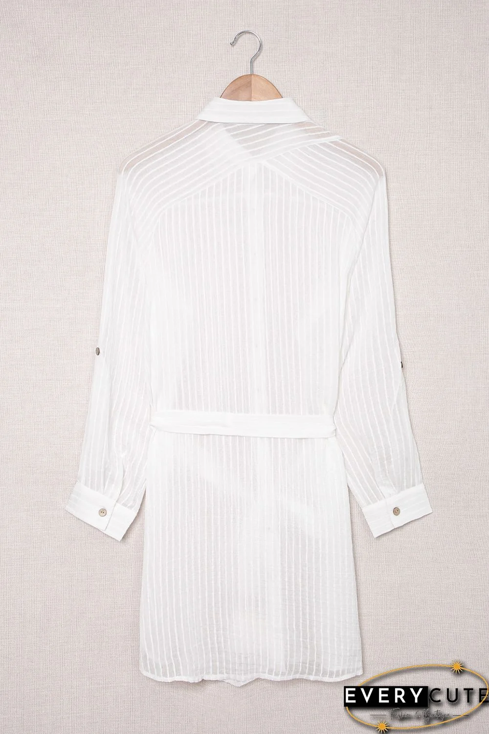 White Striped Shirt Dress Beach Cover up with Belt