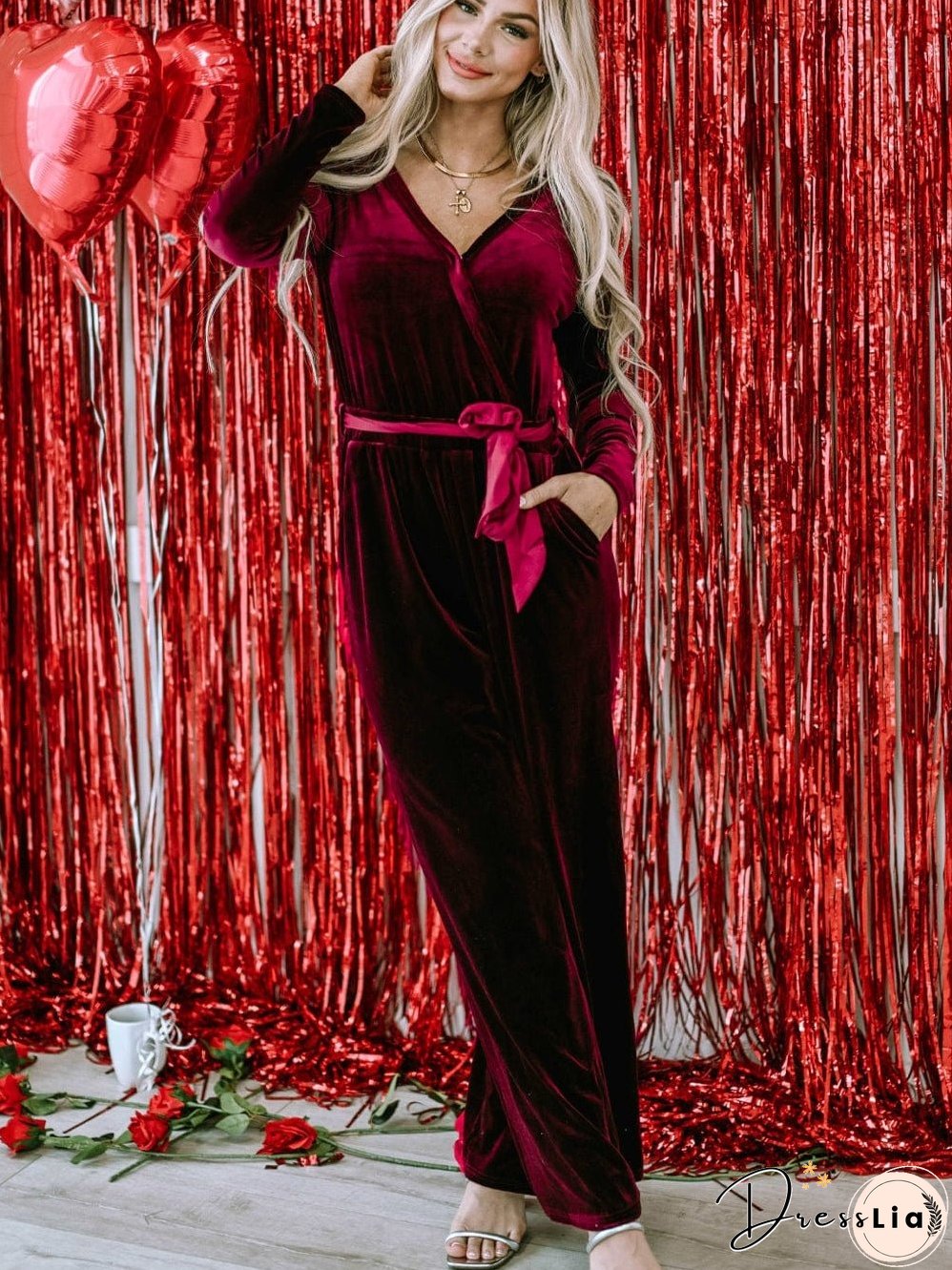 Deep Red Velvet Jumpsuit: Bold Statement