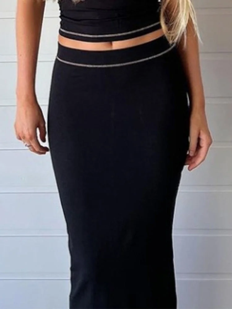 Jacuqeline 2022 Sexy Elegant y2k Split Midi Skirt Sets Women Summer Beach Off Shoulder Tube Tops and Long Dress Set Party Club