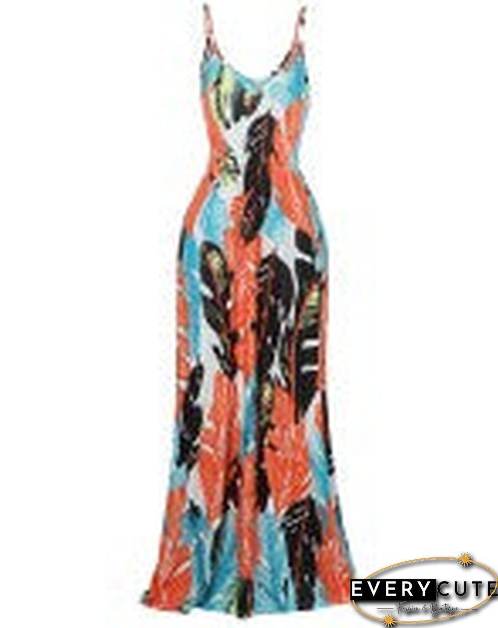 Leaf Print Pocket Design Maxi Dress