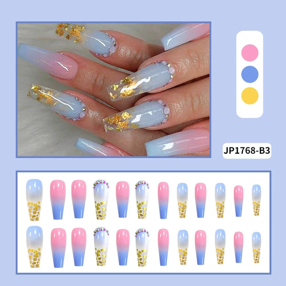 24pcs/Box Detachable Marble Long Coffin False Nails Wearable Ballerina Acrylic Fake Nails Full Cover Nail Tips Press On Nails