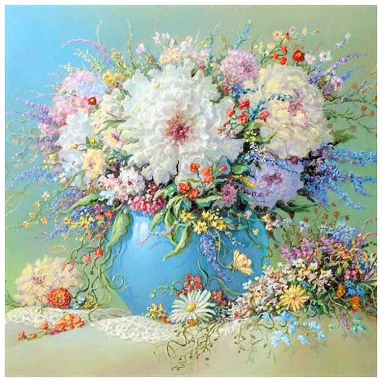 Table Flowers Round Full Drill Diamond Painting 30X30CM(Canvas) gbfke