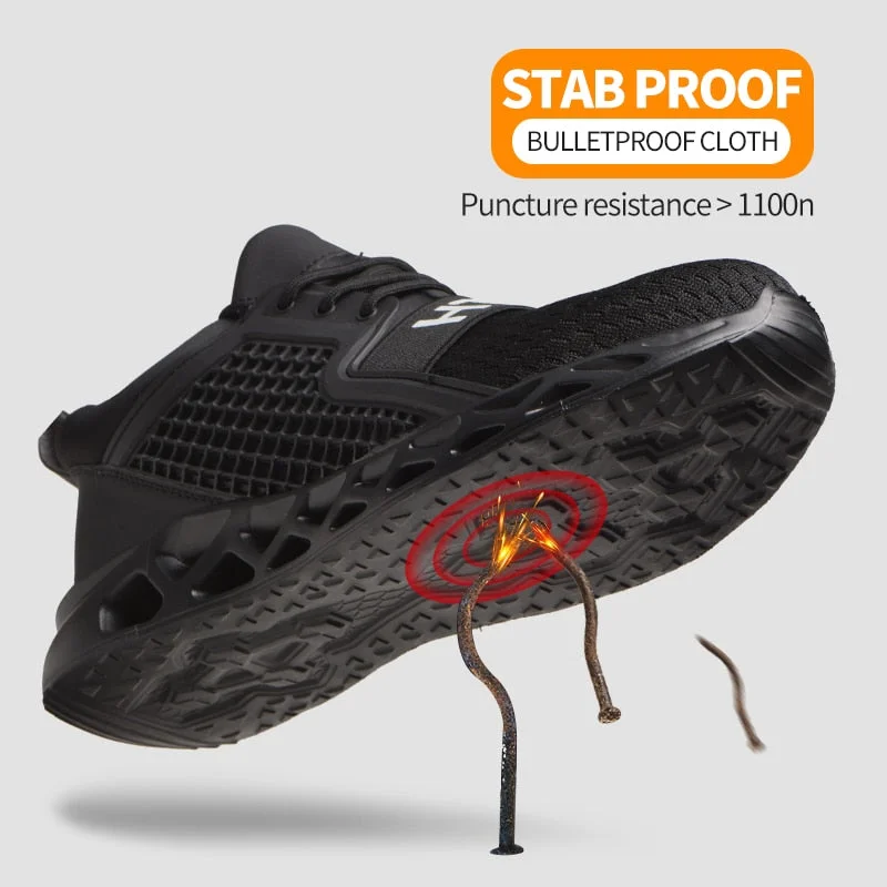 Men Work Safety Shoes With Steel Toe Cap Stab-Resistant Kevlar Light Rubber Plastic  Soles Red Boots Soft Flying Fabric Sneaker