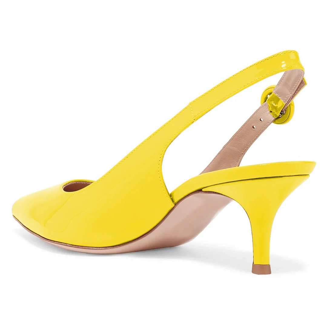 Yellow Pointed Toe Kitten Heel Pumps for Women with Slingback