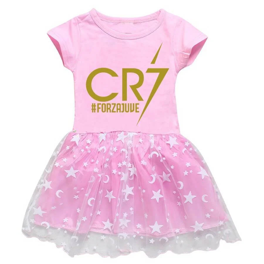 Cristiano Ronaldo Cr 7 Forza Juve Print Girls Moon Star Tulle Dress