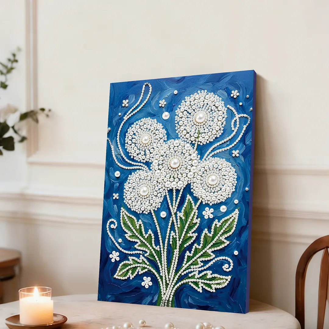 Dandelion Vase DIY Pearl Painting Art Kits With Frame Pearl Gem Paintings Picture Arts Craft 20x30cm for Adults Beginners Home Wall Decor