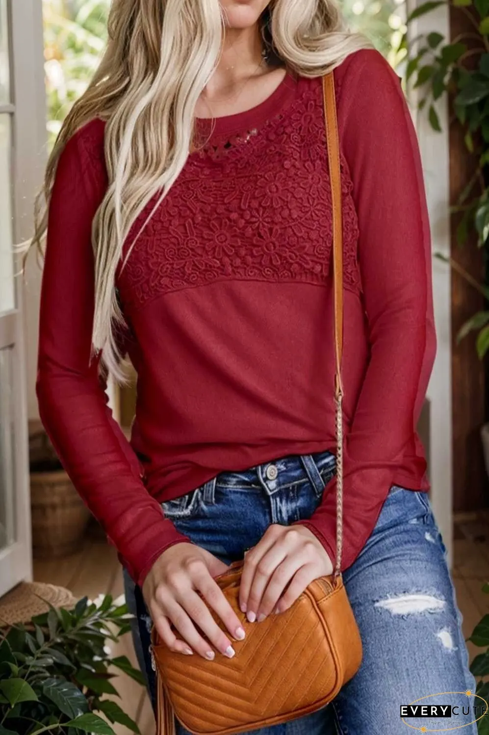 v neck printed casual blouse with long sleeves