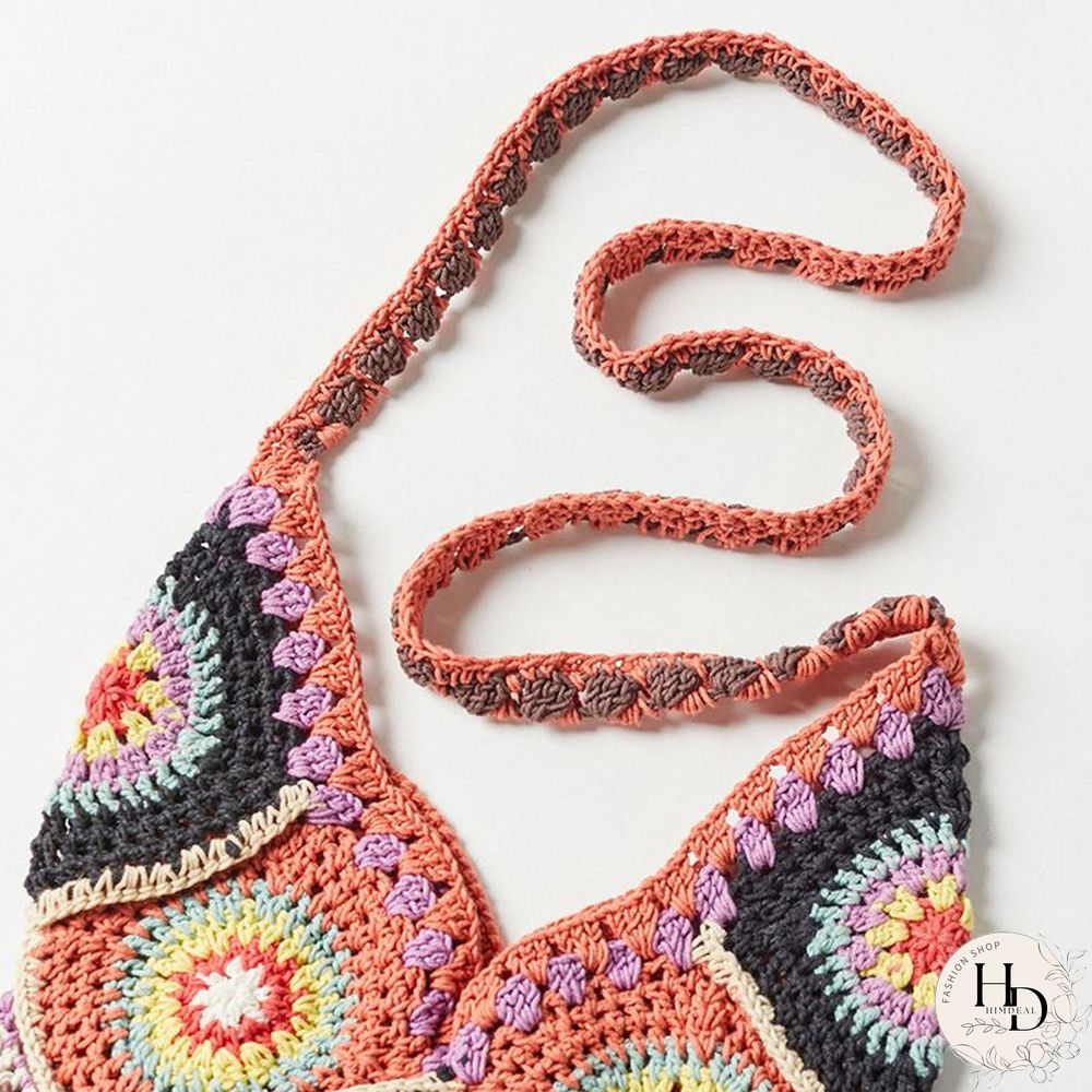 Multi Colors Hand Woven Knit Summer Sunflower Daisy Flowers Tote Bag