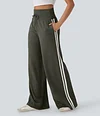 2026🔥 Halara Ribbed SoCinched High Waisted Tummy Control Drawstring Wide Leg Color Block Casual Trousers with Pockets