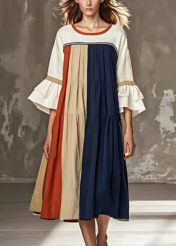 VCSHOES Colorblock Oversized Patchwork Wrinkled Dress Summer