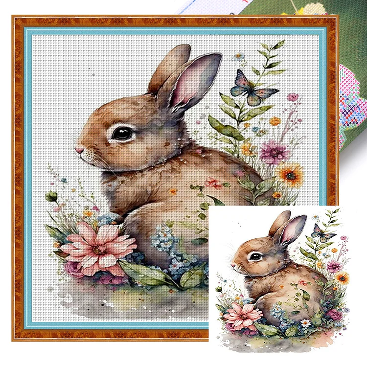 Watercolor Bunny (40*40cm) 11CT Stamped Cross Stitch gbfke
