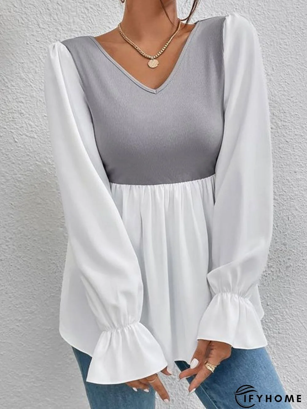 Loose V Neck Casual Plain Tunic Top | IFYHOME