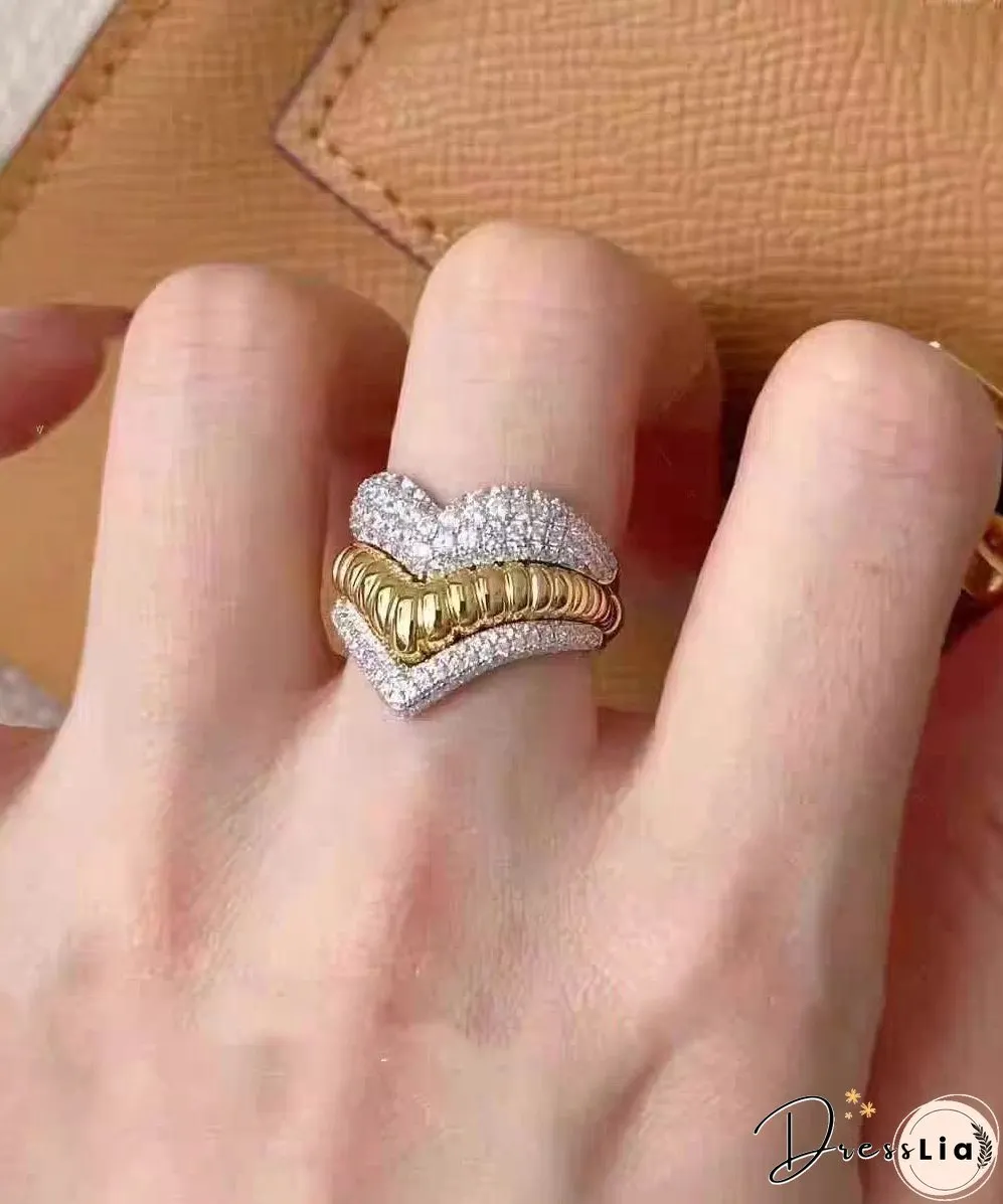 Unique Sterling Silver Zircon Multilayer Love Stripe Heart Sshaped Rings Two Piece Set