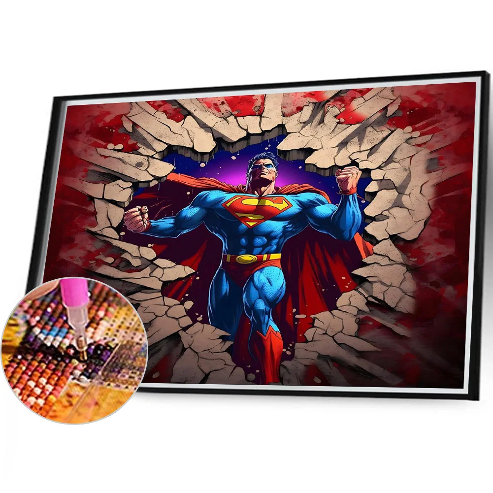 Diamond Painting - Full Round Drill - Superman Breaking Wall(Canvas|40*35cm)