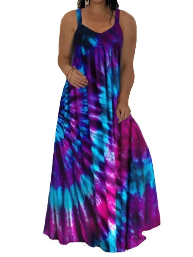 Women's Plus Size Casual Dress Slip Dress Tie Dye Long Dress  socialshop