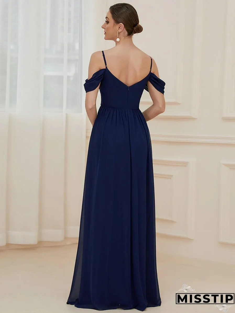 A Line Floor Length Deep V Neck Wholesale Bridesmaid Dresses