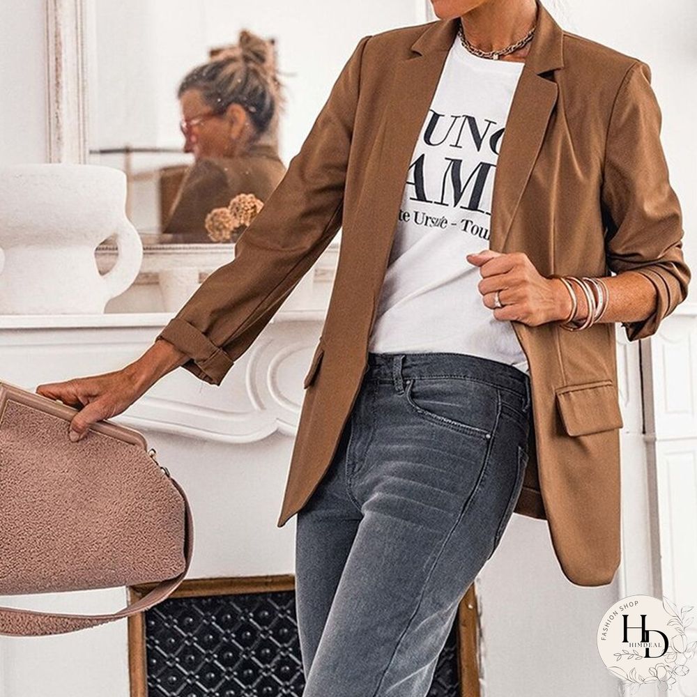 Autumn Spring Lapel Single Button High Street Tops Fashion Casual Long Sleeve OfficeSuit