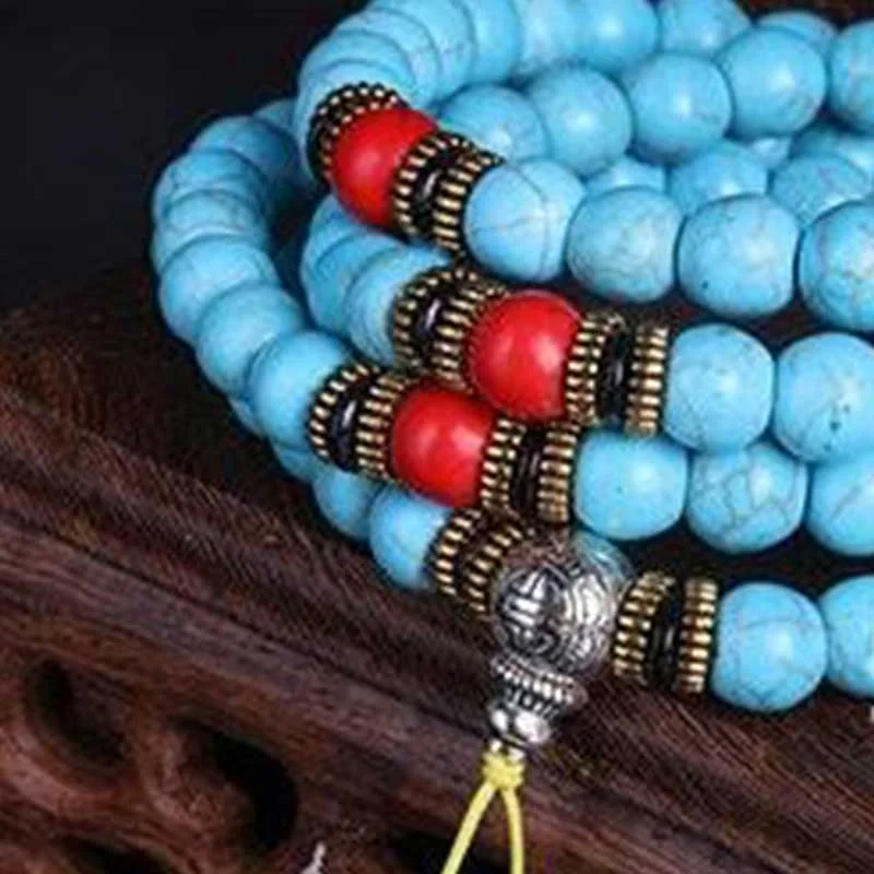 Red Turquoise Amber Turquoise Bead Protection Bracelet Necklace Mala