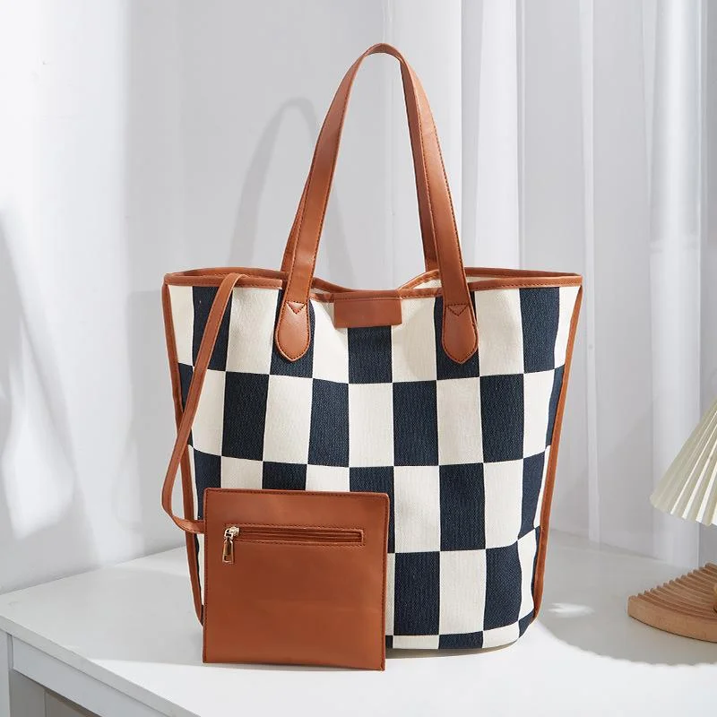 Large Capacity Women's Bag Fashion Canvas Shoulder Armpit Bag Commuter Joker Plaid Tote Bag