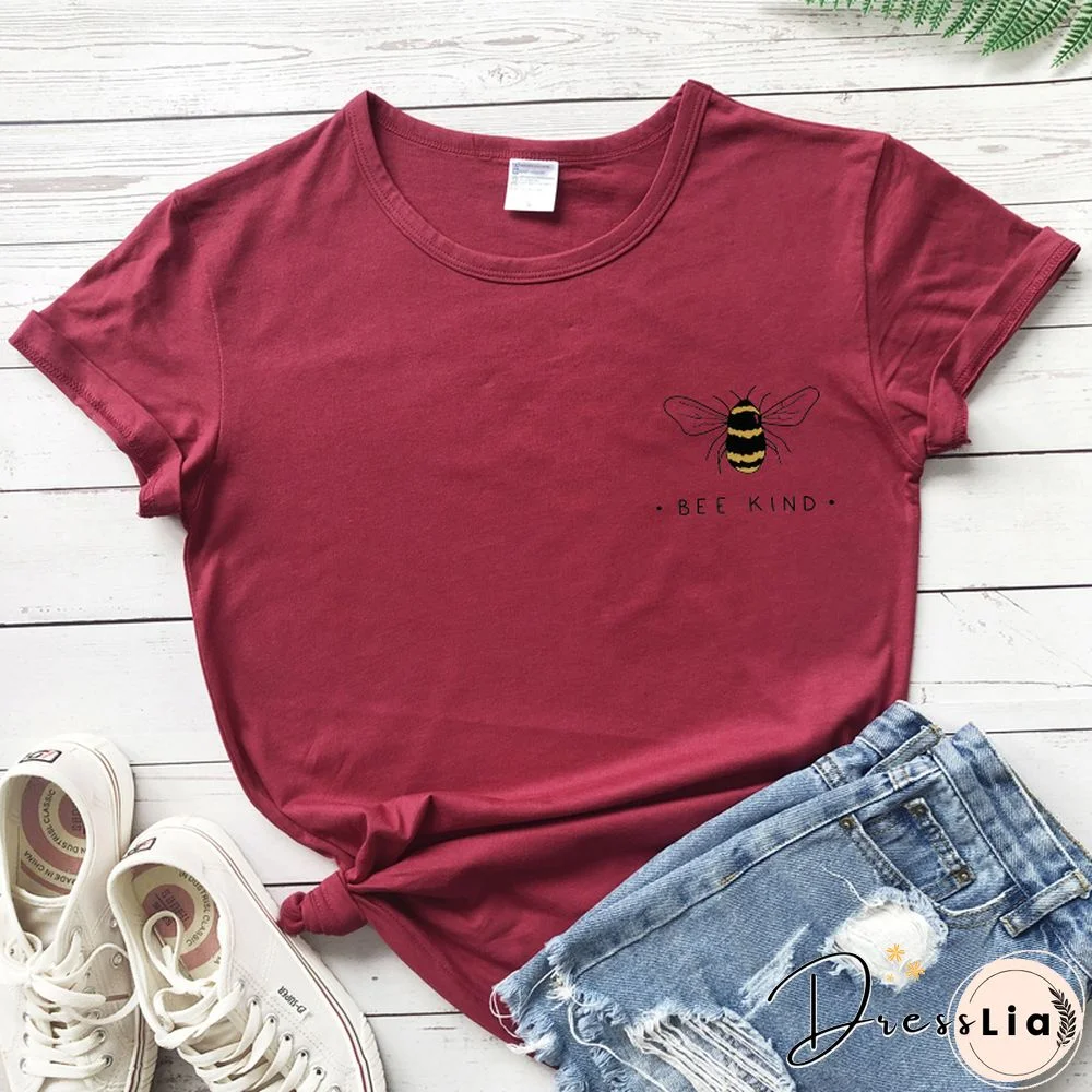 Bee Kind Colored Pocket T-shirt Cute Summer Graphic Christian 90s Tees Tops Women O-Neck Motivational Kindness Tshirt Drop Ship