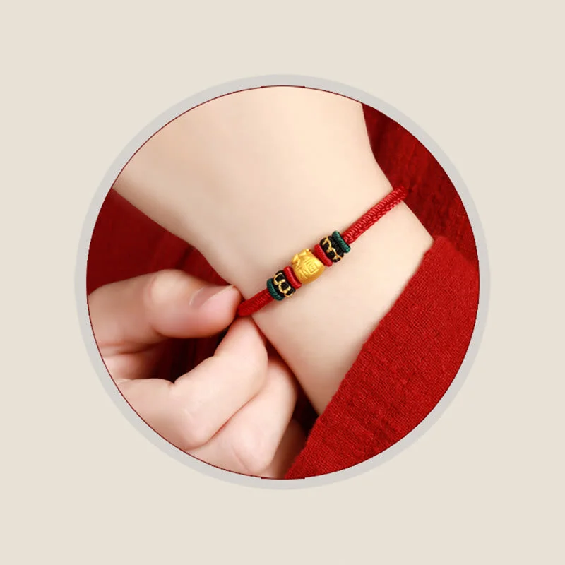 999 Gold Lucky Money Bag Fu Character Protection Handmade Eight Thread Peace Knot Bracelet