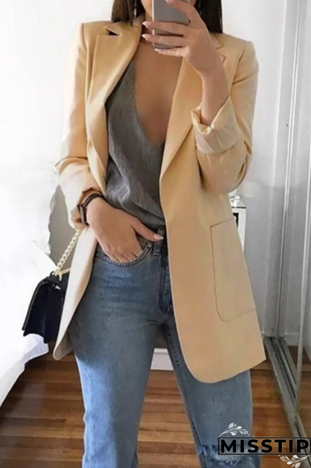Grey Casual Long Sleeves Suit Jacket