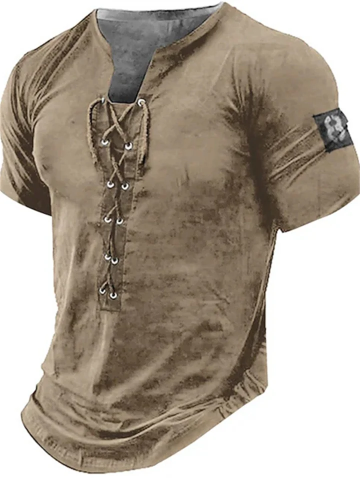 Men's Henley Shirt Tee Graphic Number Henley Clothing Apparel 3D Print Daily Sports Short Sleeve Lace up Print Fashion Casual Comfort