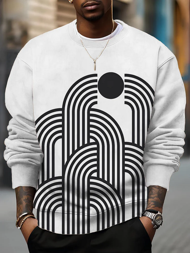 Men's Striped Geometric Art Print Casual Sweatshirt