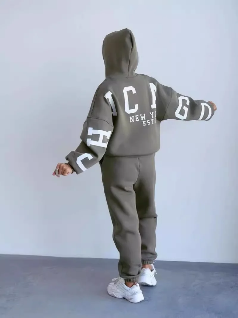 Nigikala Nigikala Women's Loose Leisure Back Print Thicken With Long-Sleeved Jacket Suit Women