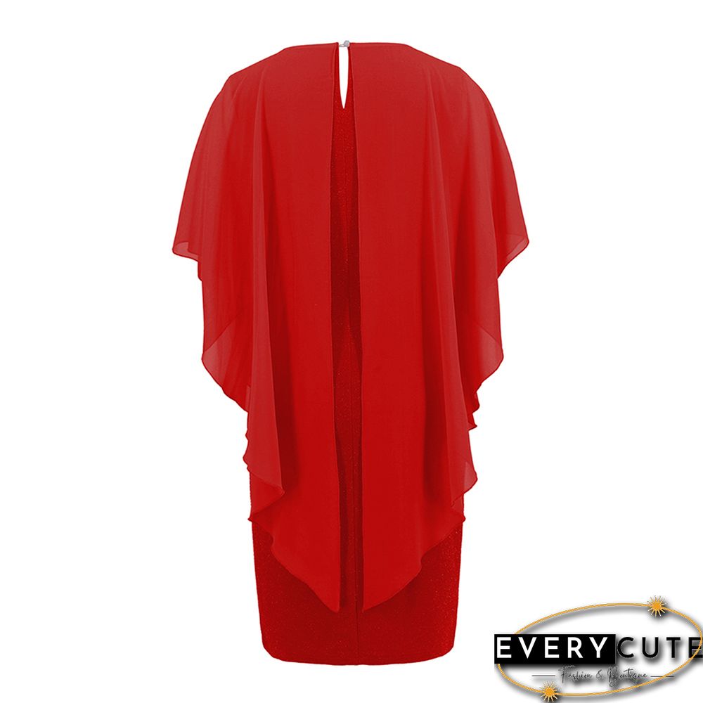 Red Vintage Splicing Chiffon Mini Dress