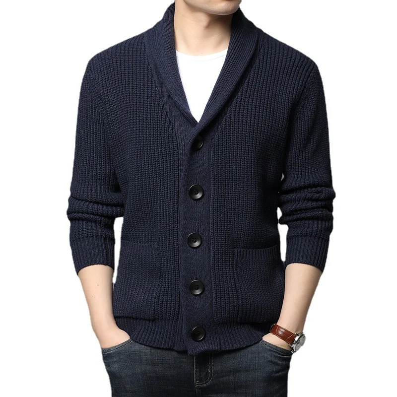Wongn Wongn New Men's Long Sleeve Sweater Cardigan Pocket Turtleneck Solid Color Sweater Men's Wear
