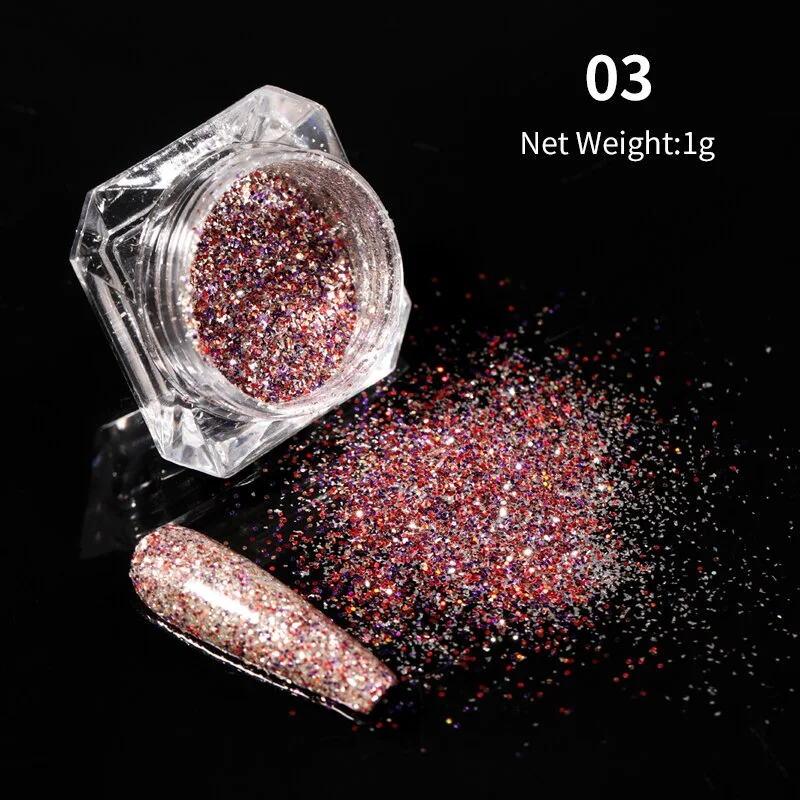 iridescent Powder On Nails iridescent Silver Red Glitter Chrome Sparking Shining Sequins Gel Polish Flakes Manicures Decoration