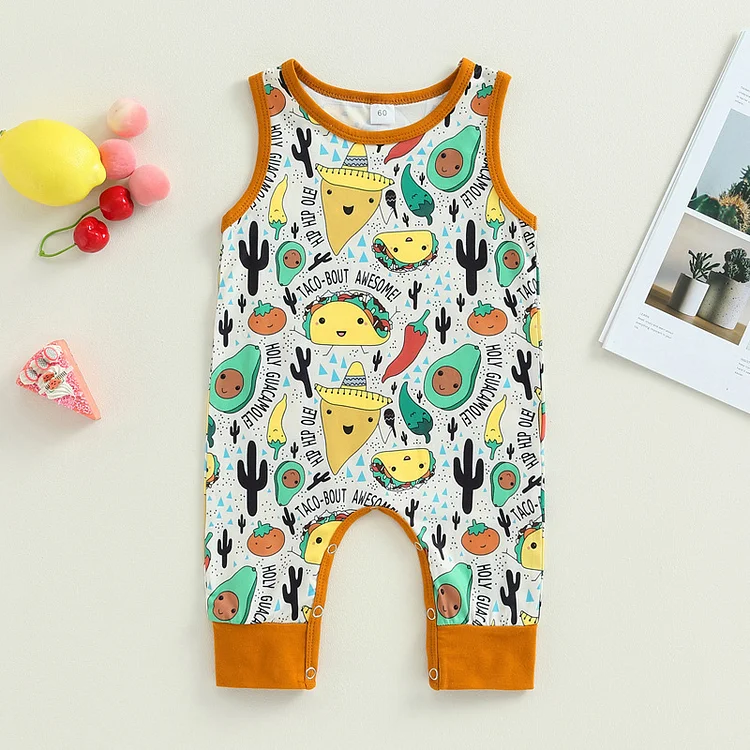 Baby Boy Summer Allover Food Graphic Print Sleeveless Romper