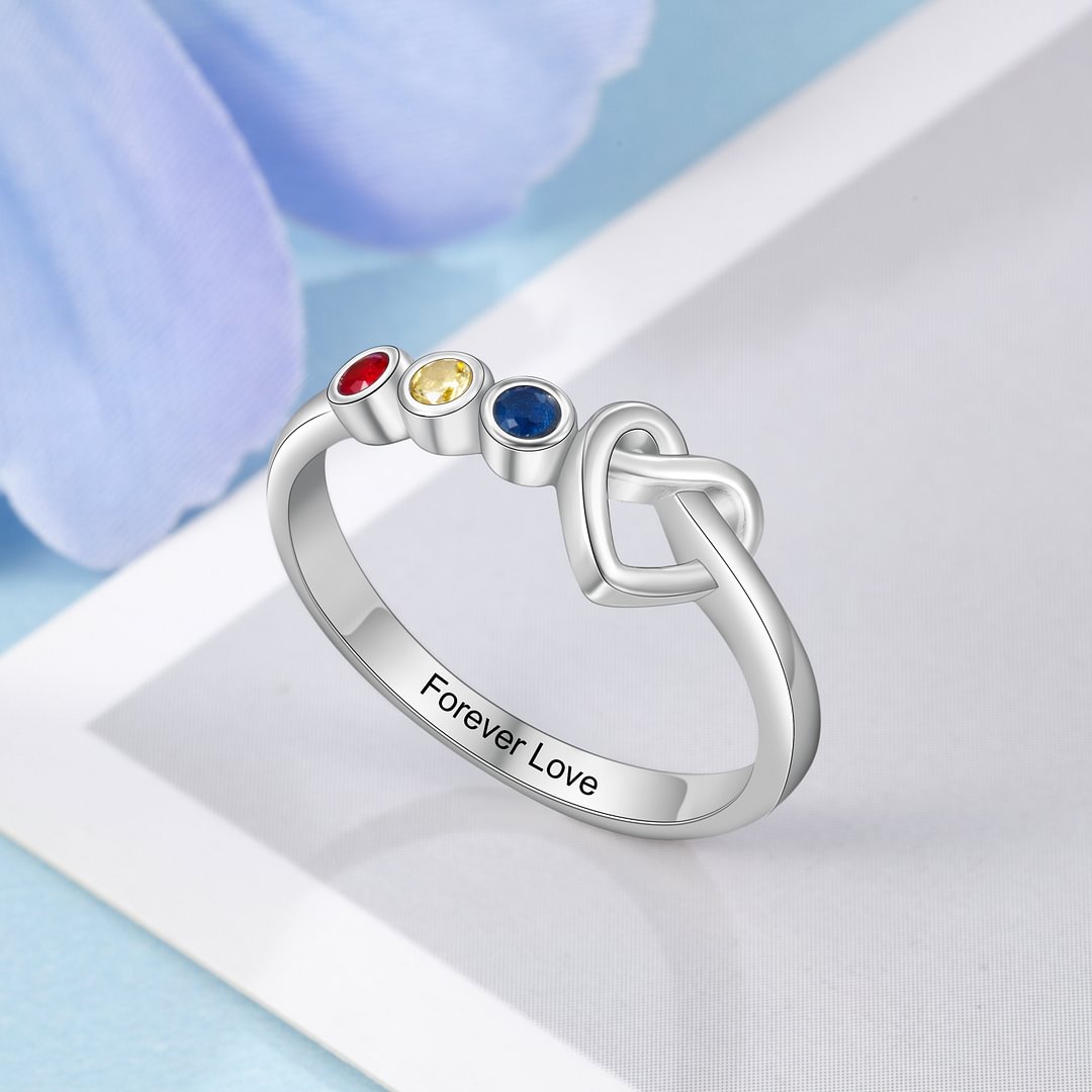 Bague De Promesse Personnalisée Argent 925 - Bague Maman Avec Noms Et Pierres Naissance Gravées - Style 1