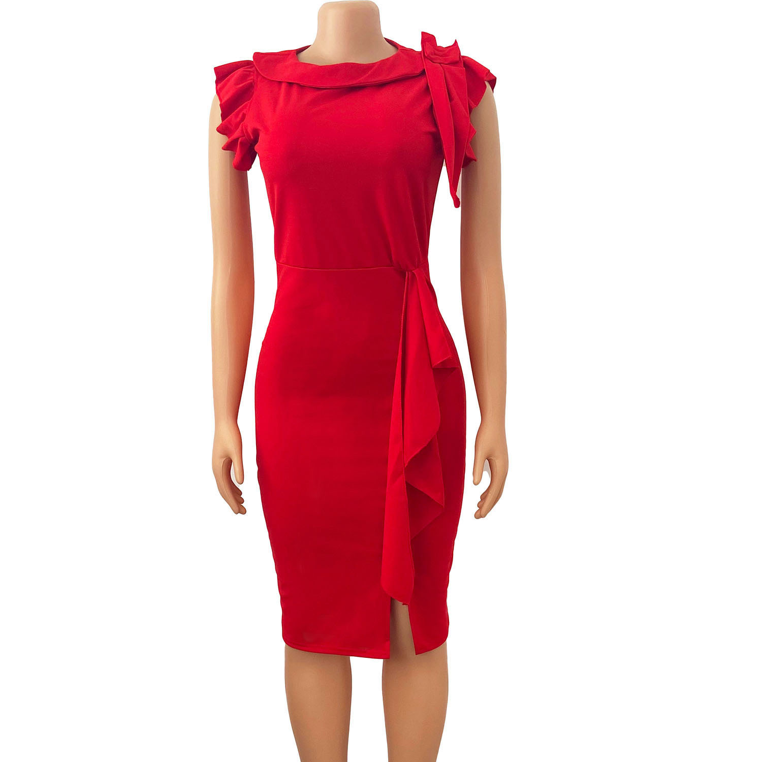 American fashion women's pure color short -sleeved slim slim skirt
