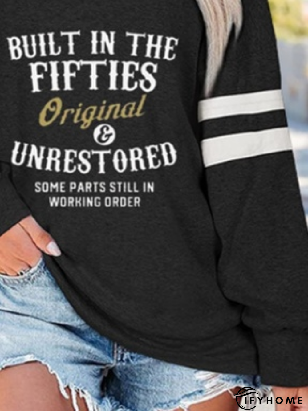 Women Casual Text Letters Autumn Buttoned Daily Standard Long sleeve H-Line Regular Size Tunic Sweatshirt | IFYHOME