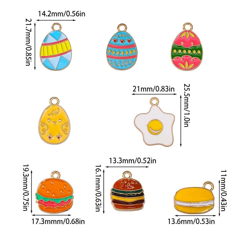 10 PCS/Package 14.2*21.7mm 19.3*17.3mm 21*25.5mm Alloy Easter Egg Hamburger Fried Egg Jewelry Accessories Pendant
