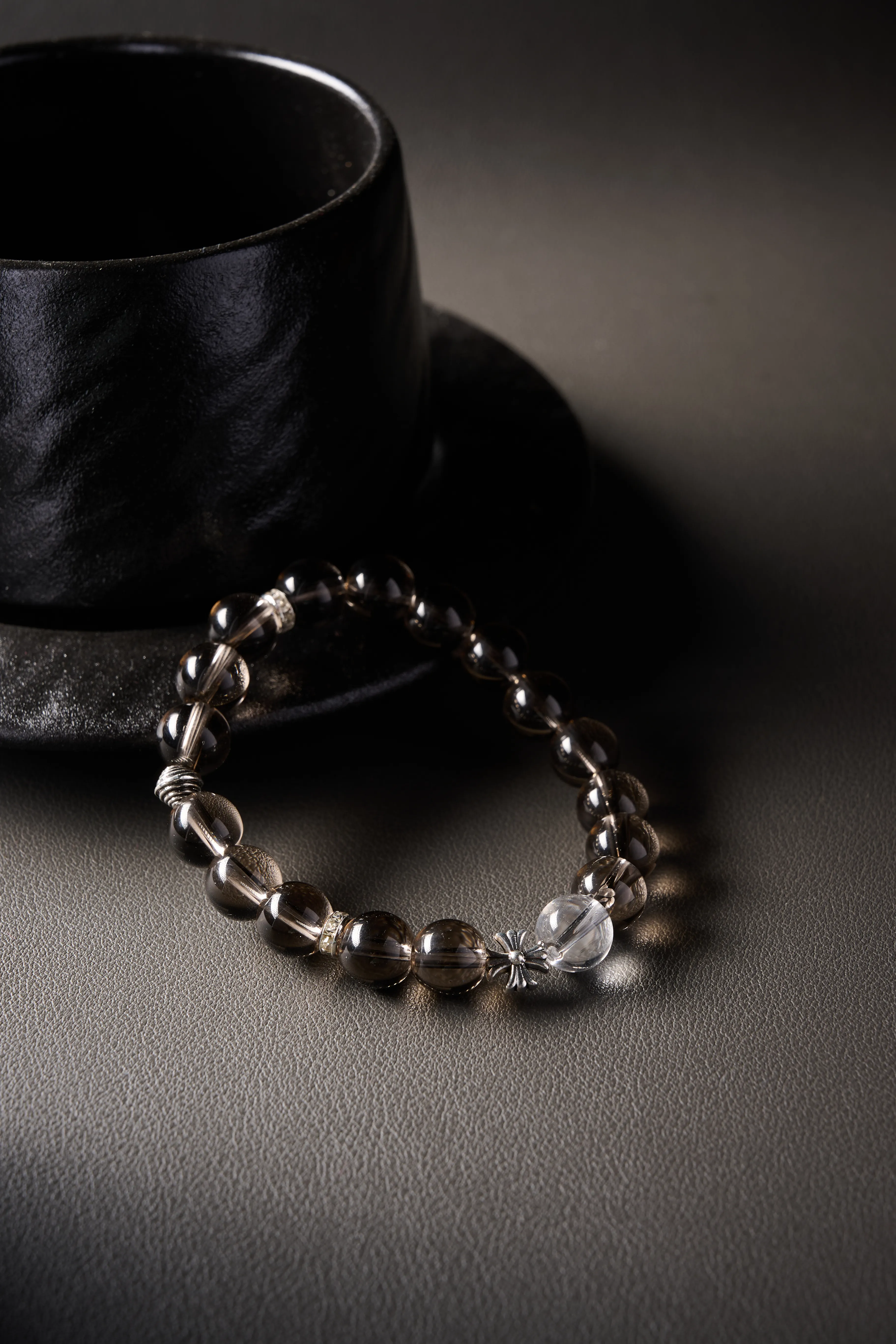 Angle view – full bracelet circle, evenly matched beads, minimalist crystal jewelry.