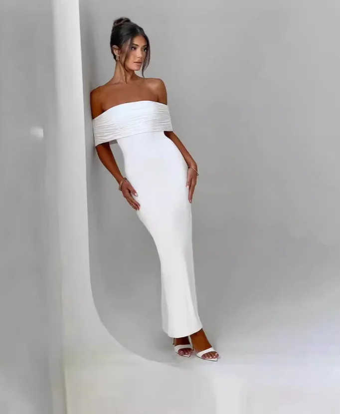 Sexy Backless Off-shoulder Solid Color Dress