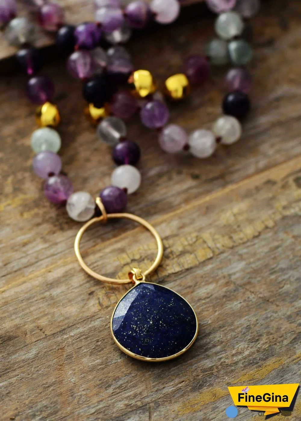 Boho Necklace, Fluorite Lapis