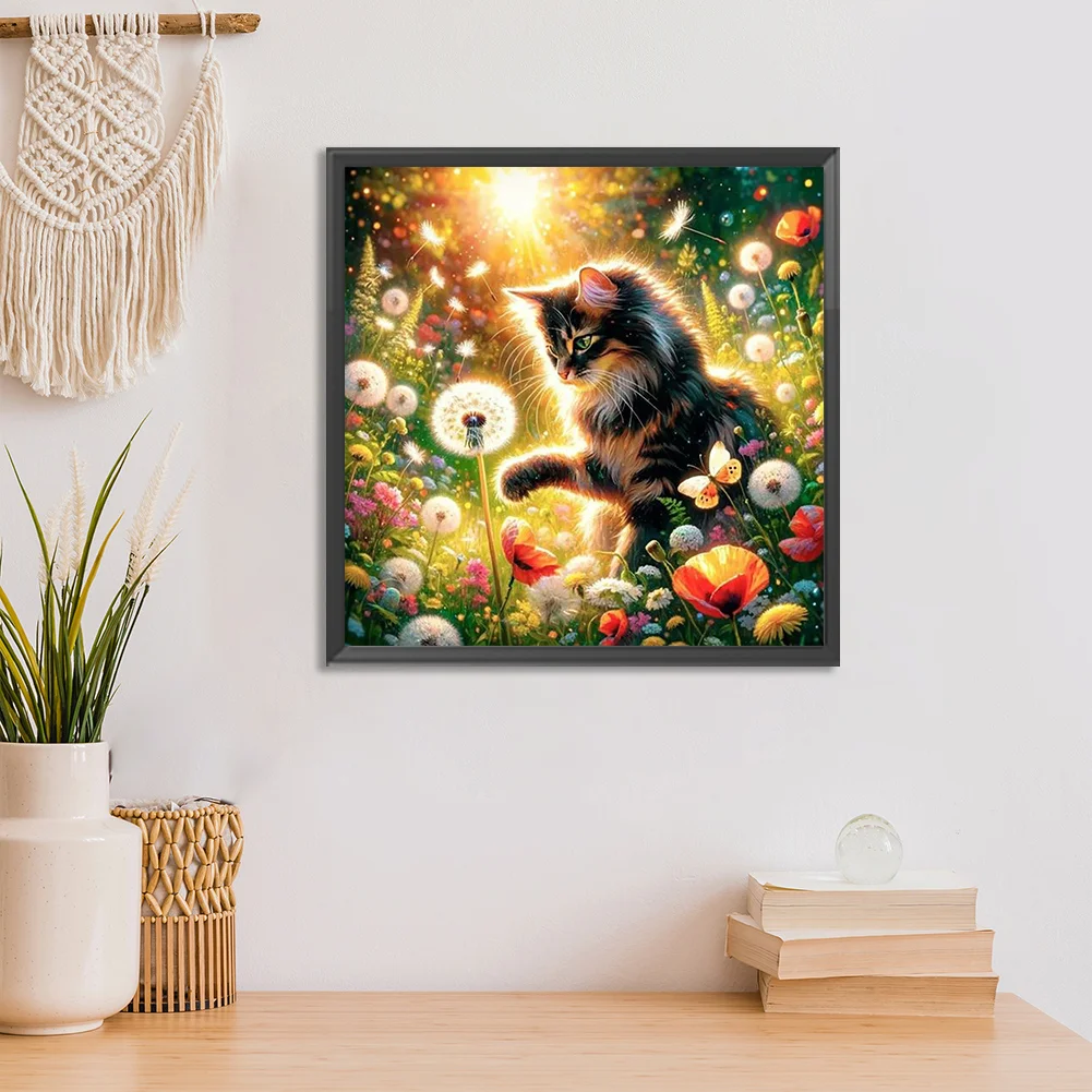 Full Round Diamond Painting 30*30cm - Dandelion And Cat