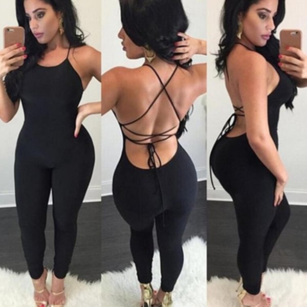 Women Sling Backless Jumpsuit Sexy Bandage Halter Romper Slim Playsuit Casual Fitness Clothes Nightclub Lady Outfits - Shop Trendy Women's Clothing | LoverChic