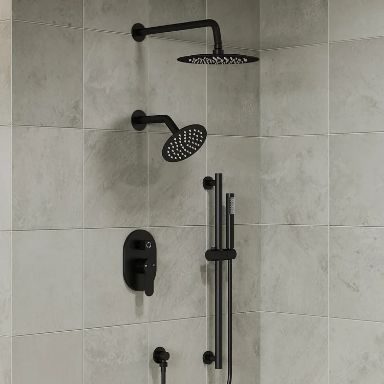 EVERSTEIN Wall Mount Three Way Shower System in Matte Black SFS-1058-BK10
