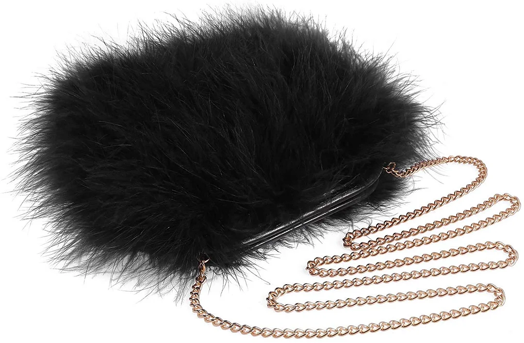 Women Feather Clutch Bag Evening Handbag with Detachable Chain Strap Wedding Cocktail Party Bag