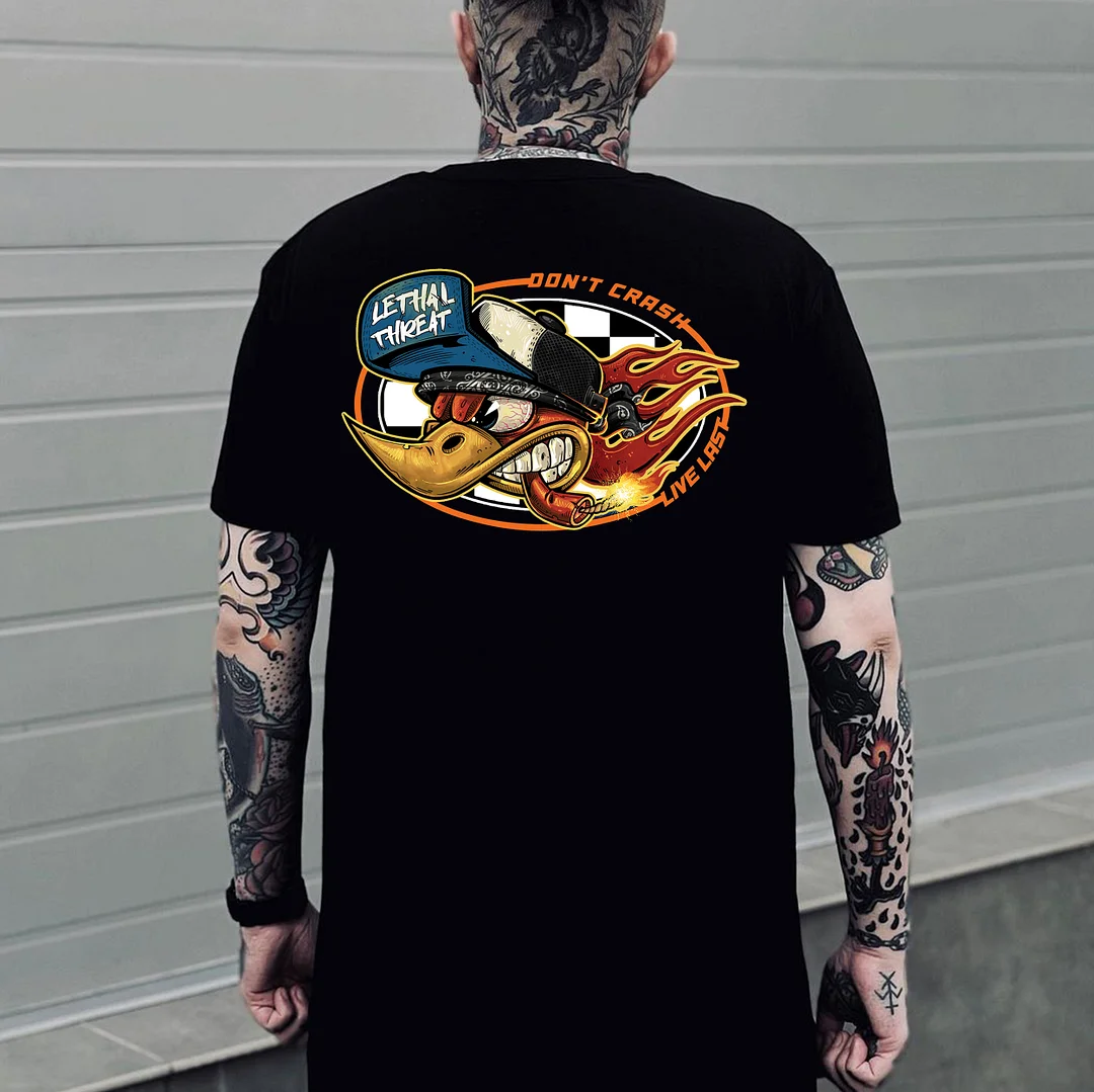 DON'T CRASH LIVE LAST Hot Rod Bird Print Men's T-shirt